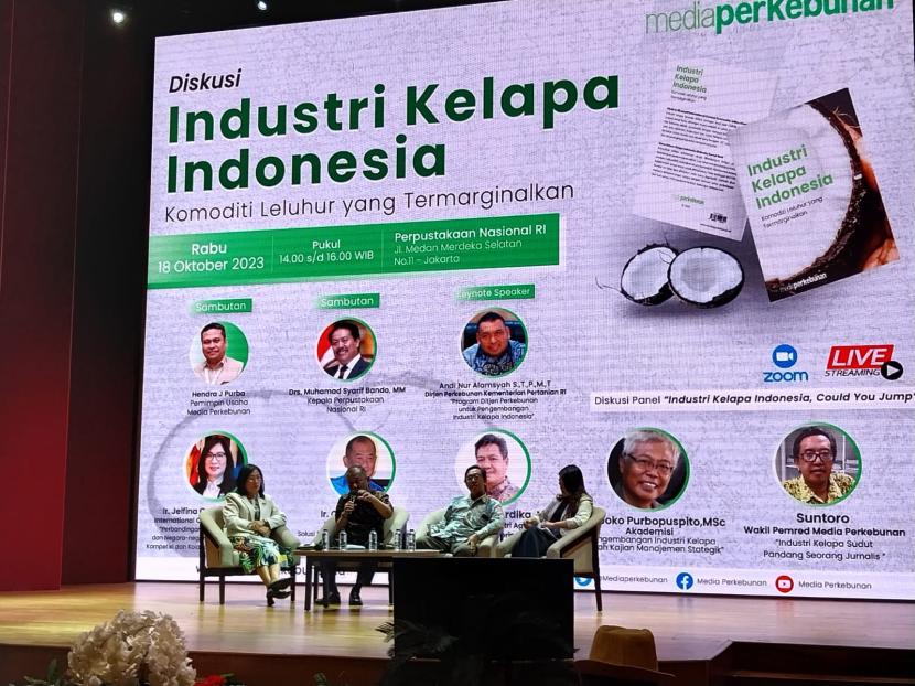 Peluncuran dan diskusi Buku Industri Kelapa Indonesia, Komoditi Leluhur yang Termarginalkan di Jakarta, Rabu (18/10/2023).