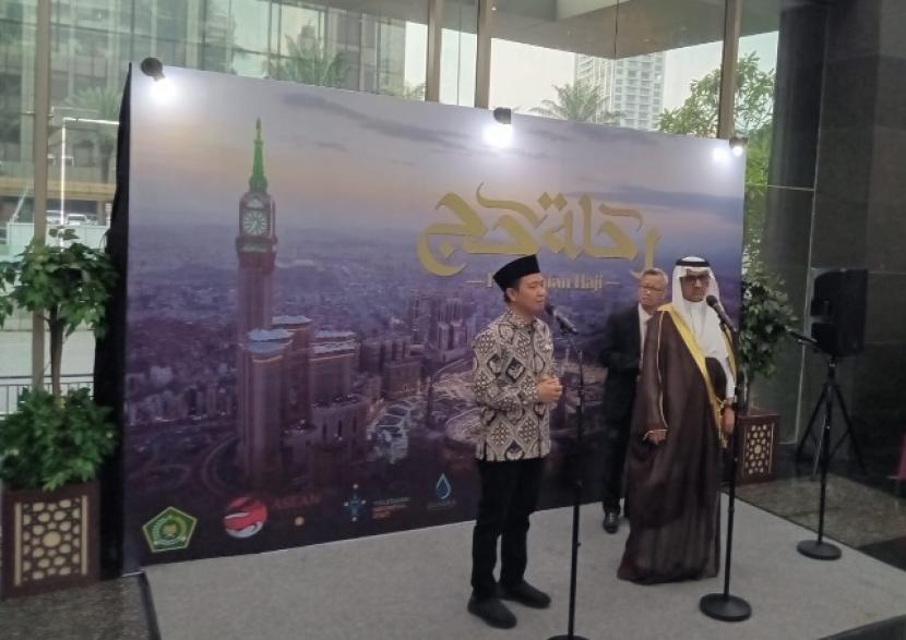 Konferensi pers peluncuran Film Dokumenter Haji bertajuk 'Kisah Perjalanan Jamaah Haji Indonesia'. di Jakarta, Rabu (10/5/2023).