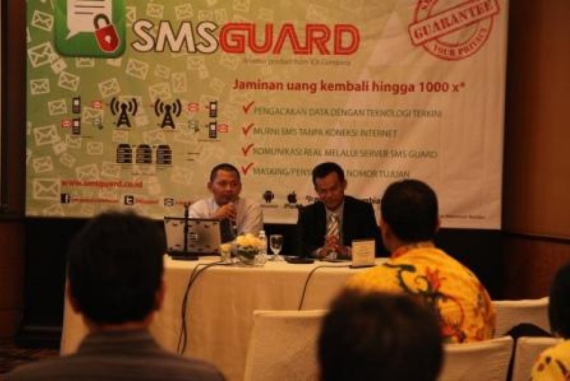 Peluncuran produk SMS Guard di Hotel Mulia, kawasan Senayan, Jakarta.