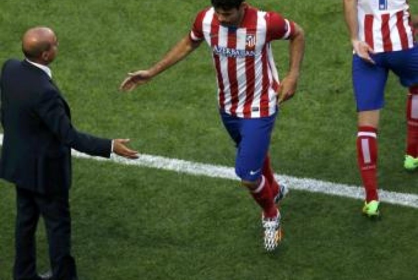 Pemain Atletico Madrid Diego Costa saat pertandingan Liga Champions.