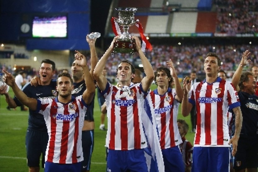 Pemain Atletico Madrid merayakan gelar juara La Liga Spanyol.