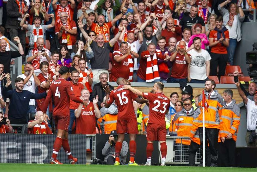 Pemain Liverpool merayakan kemenangan