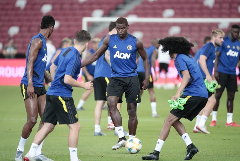 Pemain Manchester United menggelar sesi latihan dalam rangkaian tur pramusim di turnamen International Champions Cup 2019. (ilustrasi) 