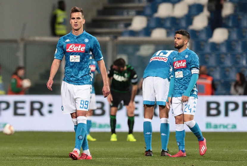 Pemain Napoli usai pertandingan antara  US Sassuolo dan SSC Napoli di Mapei Stadium, Reggio Emilia