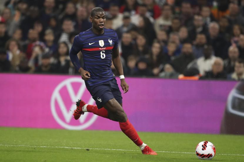 Pemain timnas Prancis Paul Pogba. Lantaran cedera Pogba absen di Piala Dunia 2022 Qatar.