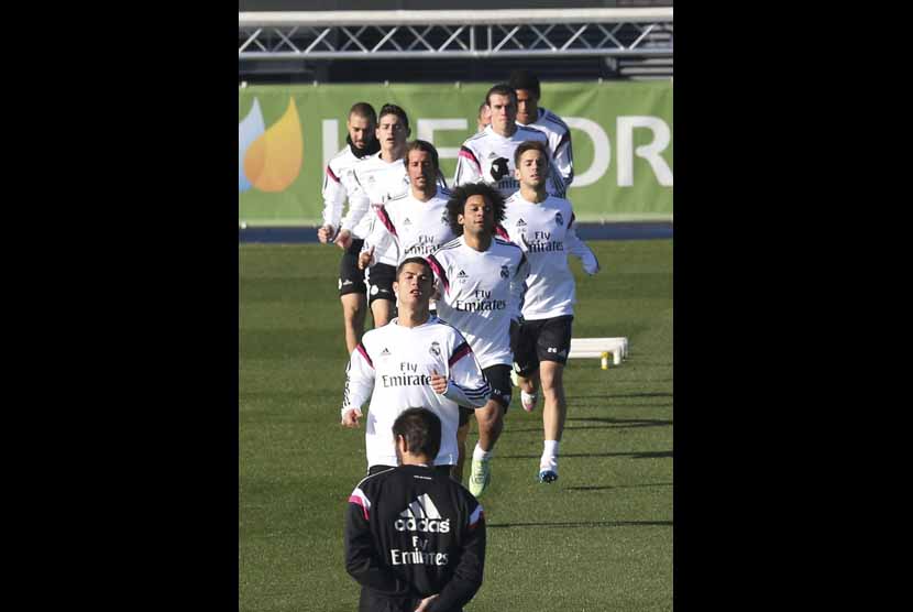 Pemain Real Madrid menggelar sesi latihan. 