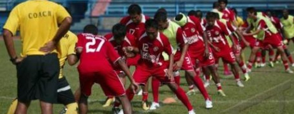 Pemain Semen Padang saat latihan jelang laga jamu Arema Indonesia. Semen Padang menang 2-0.