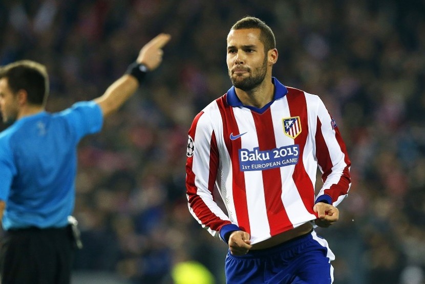 Pemain tengah Atletico Madrid, Mario Suarez meluapkan kegembiraan usai melesakkan gol ke gawang Bayer Leverkusen di leg kedua babak 16 besar Liga Champions. Gol Suarez membawa Atletico unggul sementara 1-0. 