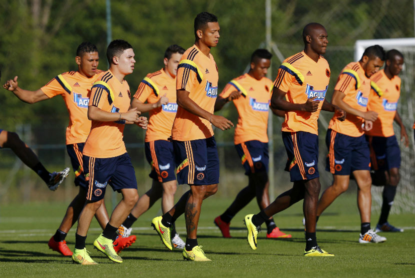 Pemain Timnas Kolombia menggelar latihan jelang laga perempat final lawan Brasil.