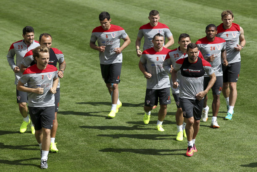 Pemain Timnas Kroasia melakukan sesi latihan jelang perhelatan Piala Dunia 2014 Brasil di Bad Tatzmannsdorf, Wina, akhir Mei lalu. 