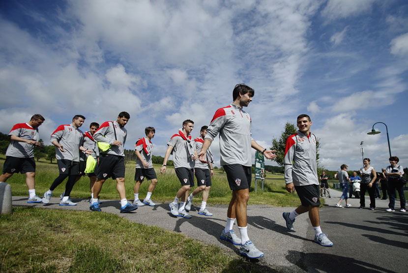 Pemain Timnas Kroasia tiba di tempat latihan di Bad Tatzmannsdorf, Wina, pada 24 Mei lalu. 