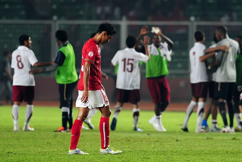Pemain Timnas Zulkifli Syukur ketika bertanding melawan Qatar