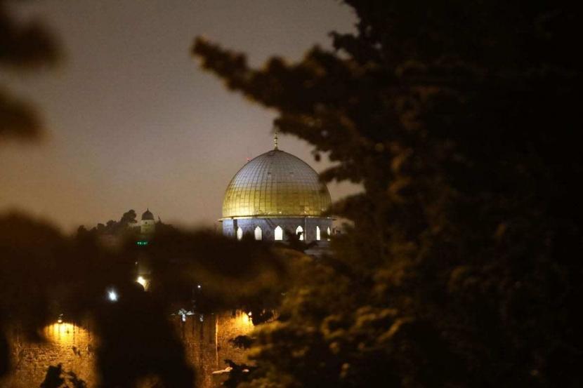 Pemandangan Masjid Kubah Batu di Yerusalem Timur pada tanggal 18 Februari 2021.