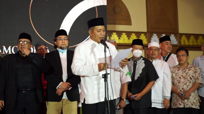 Pembacaan deklarasi Gerakan Nasional Anti Islamofobia (GNAI) di Aula Buya Hamka Masjid Al Azhar, Jakarta Selatan, Jumat (15/7/2022).