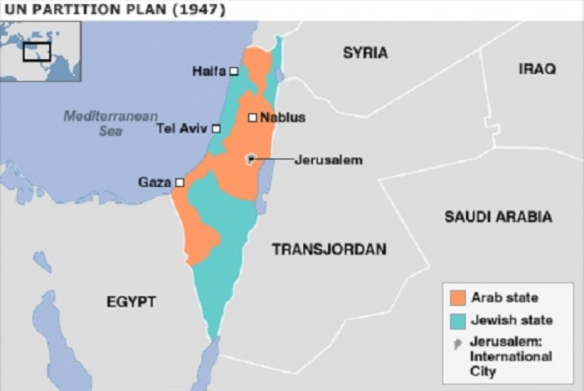 Pembagian Palestina, wilayah Yahudi, dan Yerusalem sebagai wilayah internasional (peta)  