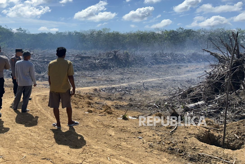 Pembakaran lahan di di Desa Kalimanting, Kecamatan Benai, Kabupaten Kuantan Singingi.