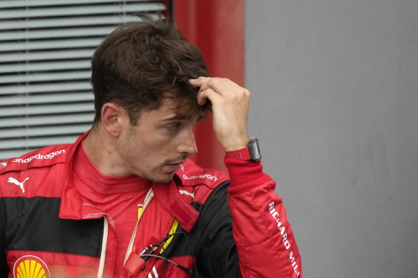 Pembalap Ferrari Charles Leclerc dari Monaco. Leclerc mencetak lap terbaik di sesi latihan Grand Prix Monako pada Jumat (27/5/2022).