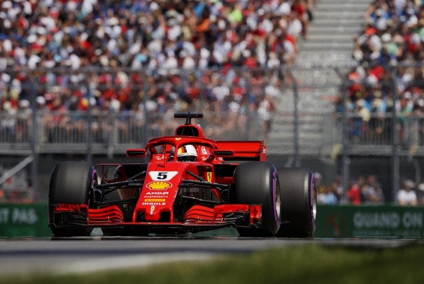Pembalap Ferrari Sebastian Vettel pada sesi kualifikasi GP Kanada.