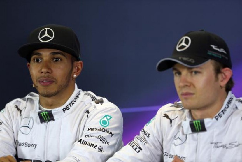 Pembalap Lewis Hamilton dan Nico Rosberg.