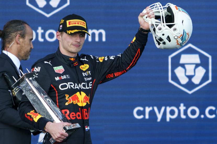 Pembalap Red Bull Max Verstappen selepas menjuarai balapan Formula Satu (F1) GP Miami, Amerika Serikat.