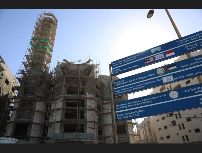 Pembangunan fisik Masjid Syaikh Ajilin di Gaza, Palestina sudah mencapai 80 persen.