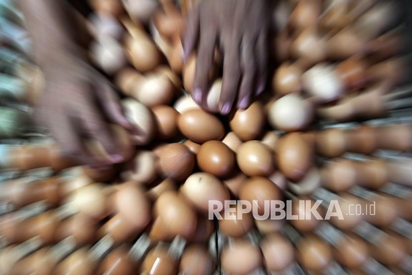 Pembeli memilih telur ayam di Pasar Raya Padang, Sumatera Barat, Rabu (14/4/2021). Harga telur ayam di daerah tersebut naik dari Rp38.000 menjadi Rp44.000 per kilogram dikarenakan meningkatnya permintaan masyarakat saat bulan Ramadhan.