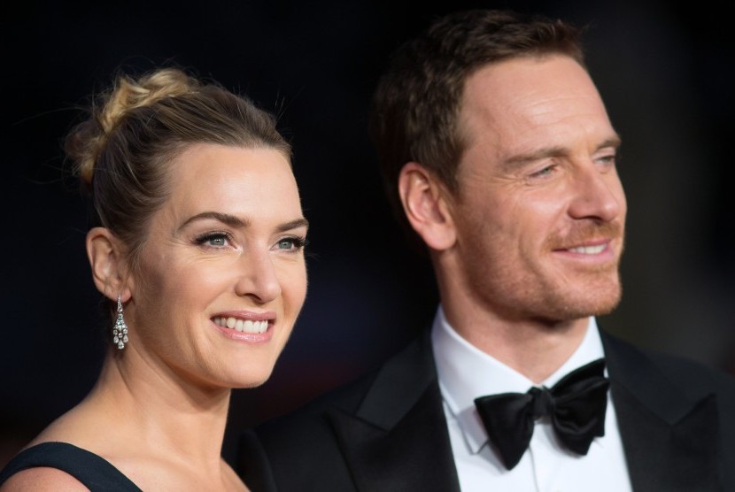 Pemeran utama film Steve Jobs, Kate Winslet dan Michael Fassbender saat menghadiri premiere film di London (18/10).