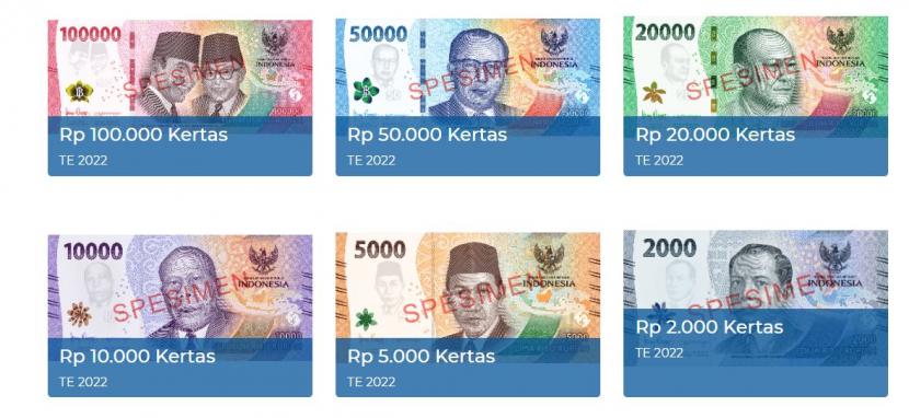 Pemerintah dan Bank Indonesia meluncurkan tujuh pecahan Uang Rupiah Kertas Tahun Emisi 2022 (Uang TE 2022) pada hari ini, Kamis (18/8) di Jakarta. Uang TE 2022 yang diluncurkan hari ini terdiri atas pecahan uang Rupiah kertas Rp 100 ribu, Rp 50 ribu, Rp 20 ribu, Rp 10 ribu, Rp 5.000, Rp 2.000, dan Rp 1.000. 