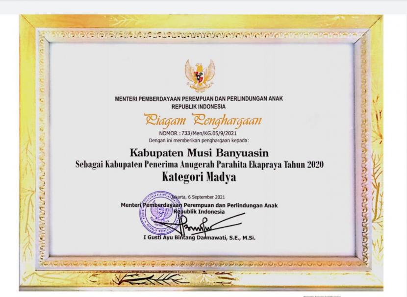 Pemerintah Kabupaten Musi Banyuasin (Muba) kembali meraih penghargaan Anugerah Parahita Ekapraya (APE).
