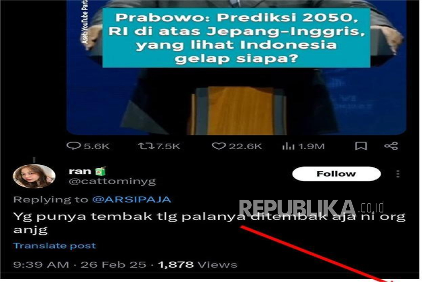 Pemilik akun X @cattominyg ingin menembak kepala Presiden Prabowo Subianto.