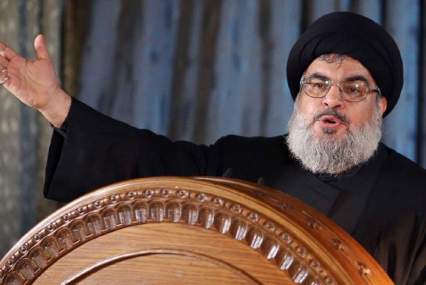 Pemimpin kelompok Hizbullah Lebanon Sayyed Hassan Nasrallah. Pemimpin Hizbullah menekankan kelompoknya tidak bertanggung jawab atas ledakan Beirut. Ilustrasi.
