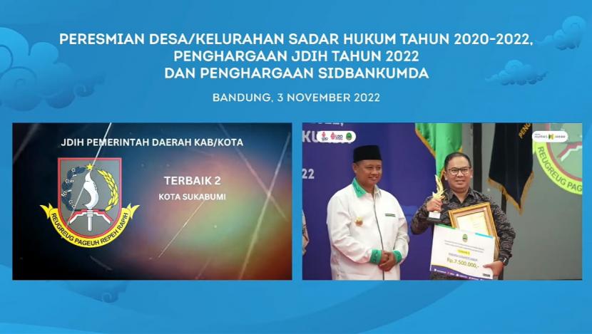 Pemkot Sukabumi meraih prestasi sebagai Anggota Jaringan Dokumentasi dan Informasi Hukum (JDIH) Terbaik II Tahun 2022 Kategori Kota dari Pemerintah Provinsi Jawa Barat. Hal ini dikarenakan pengelolaan JDIH di Sukabumi dinilai memenuhi standar yang ditetapkan