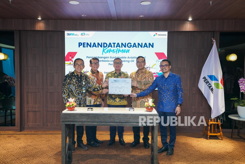 Penandatanganan komitmen pengembangan Project USAF Pertamina yang digelar di di Grha Pertamina, Jakarta, Senin (26/5/2025).