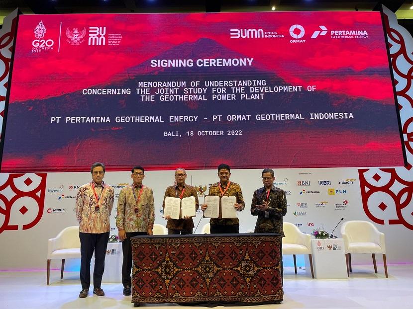 Penandatanganan nota kesepahaman tersebut dilakukan Direktur Utama Pertamina Geothermal Energy (PGE) Ahmad Yuniarto dan Direktur Utama PT ORMAT Geothermal Indonesia Dion Murdiono di Nusa Dua Bali, Selasa (18/10/2022).
