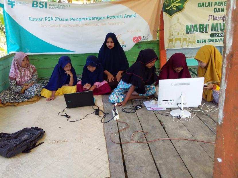Pendamping yang dilakukan di Desa Berdaya Guha Uleue, Kecamatan Kuta Makmur, Aceh Utara melalui Program Rumah P3A (Pusat Pengembangan Potensi Anak) yang didukung Bank Syariah Indonesia bekerjasama Rumah Zakat sudah berjalan lebih kurang 1 tahun.