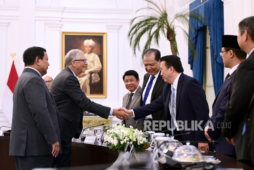 Pendiri Gates Foundation, Bill Gates saat beraudiensi dengan taipan Indonesia di Istana Merdeka, Jakarta Pusat pada Rabu (7/5/2025). 
