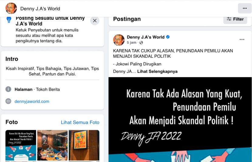 Pendiri LSI Denny JA dalam unggahannya di akun Facebook mengatakan, penundaan pemilu akan menjadi skandal politik. Pandemi Covid-19 tidak bisa dijadikan alasan untuk menunda pemilu.