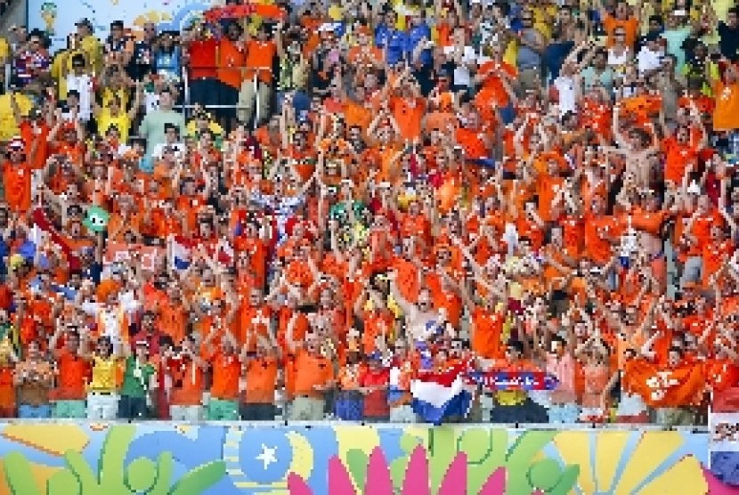 Pendukung timnas Belanda di Piala Dunia 2014.