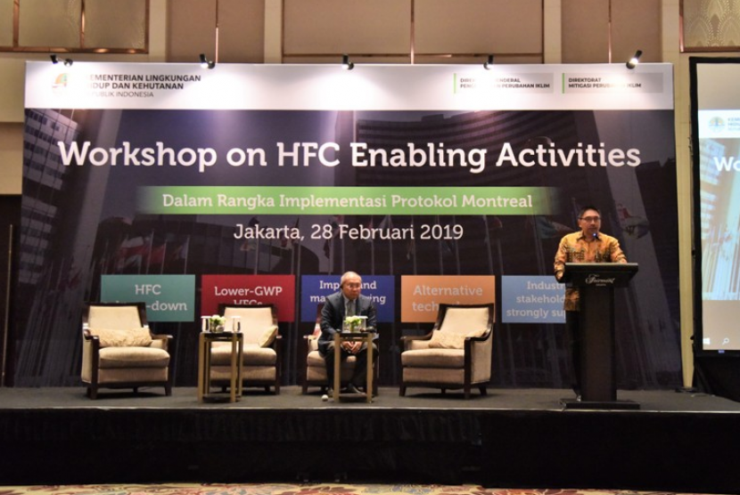 Pengaturan Pengurangan BPO. Direktur Jenderal Pengendalian Perubahan Iklim Kementerian LHK  Ruandha Agung Sugardiman dalam Workshop on HFC Enabling Activities di  Jakarta, Kamis (28/2).
