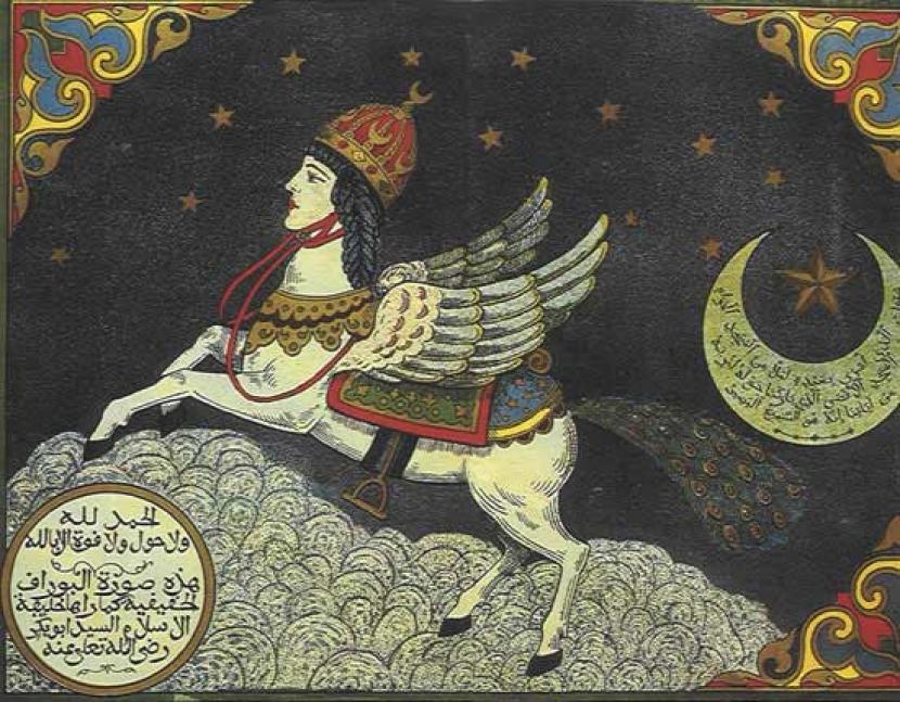Keistimewaan Buraq, Hewan Tunggangan Rasul Saat Isra Miraj. Penggambaran Buraq yang berasal dari Mughal (India) pada abad ke-17.