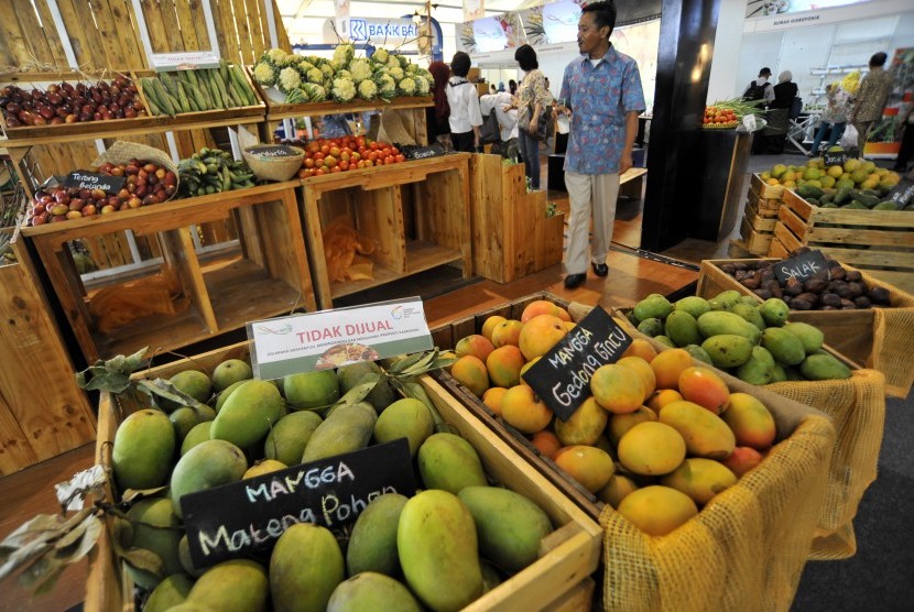 Pengunjung mengamati produk dalam Pameran Pangan Nusantara dan Pameran Produk Dalam Negeri (PPN-PPDN) 2015 di Lapangan Banteng, Jakarta, Jumat (6/11). 