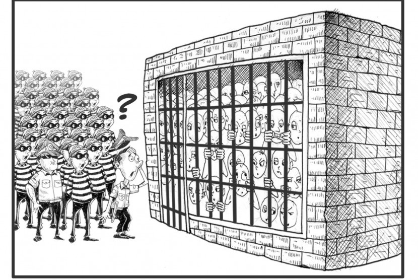 Over crowded prison. (Illustration)