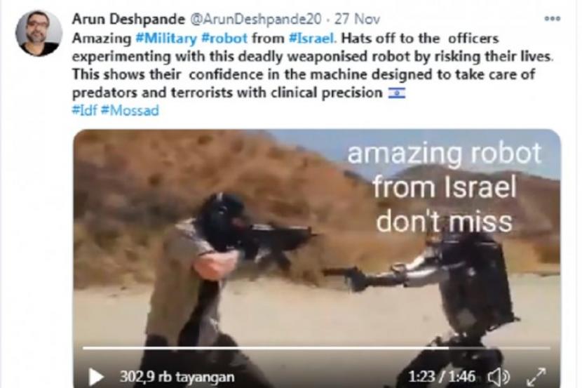 Penjelasan: Faktanya, unggahan milik pengguna Twitter tentang robot militer Israel itu merupakan hoaks. Video asli berdurasi empat menit lebih yang menampilkan robot bersenjata tersebut telah dimuat oleh akun Youtube Corridor dengan judul 