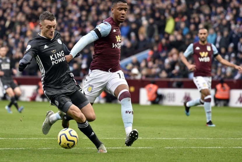Penyerang Leicester City Jamie Vardy saat melawan Aston Villa pada Ahad (8/12) malam WIB.