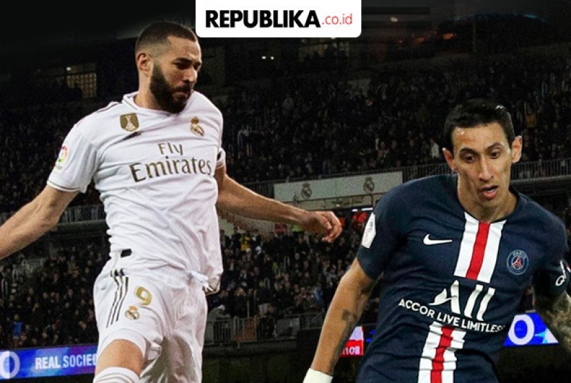 Penyerang Real Madrid Karim Benzema dan winger PSG Angel Di Maria.