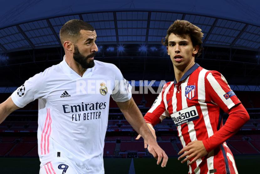 Penyerang Real Madrid Karim Benzema (kiri) akan adu ketajaman dengan penyerang Atletico Madrid Joao Felix pada laga derby Madrid, Ahad (13/12) dini hari WIB