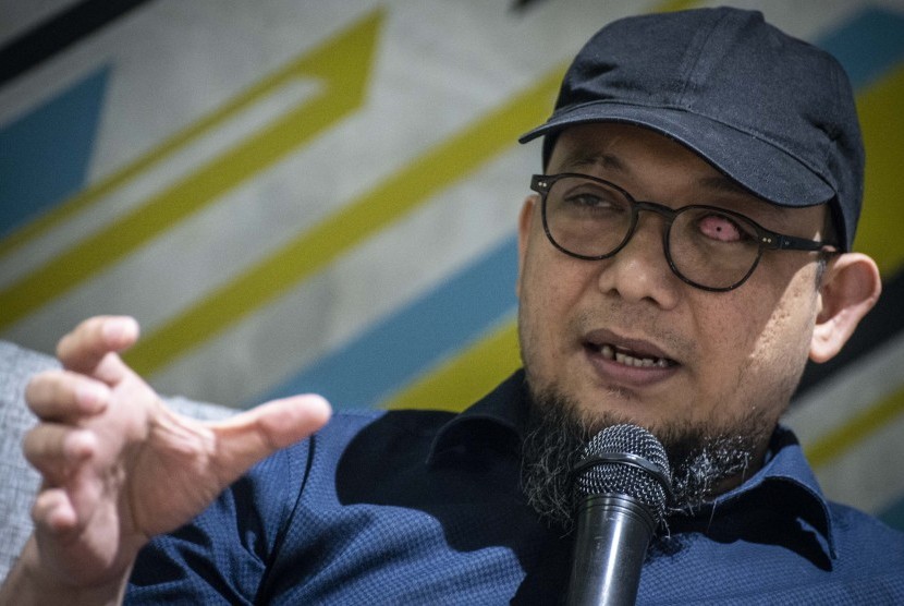 Penyidik senior KPK Novel Baswedan berbicara dalam sebuah diskusi di Jakarta, Sabtu (6/4/2019).