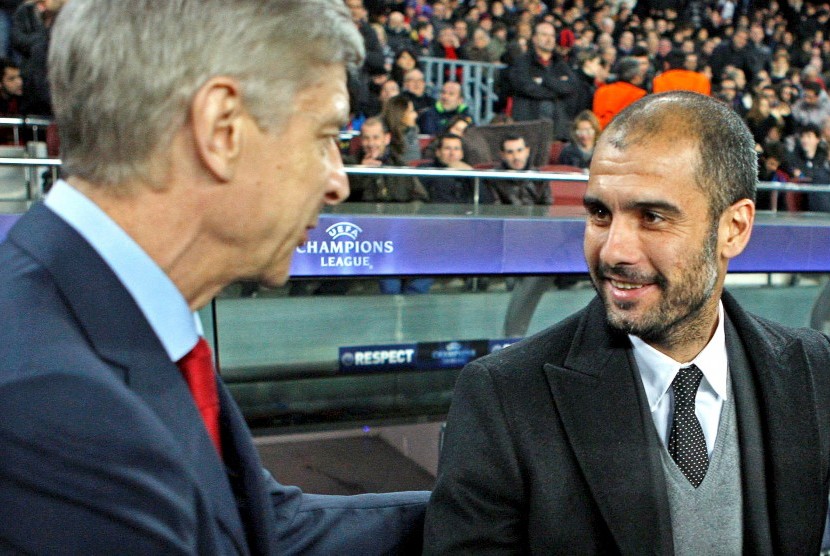 Pep Guardiola (kanan) dan Arsene Wenger.