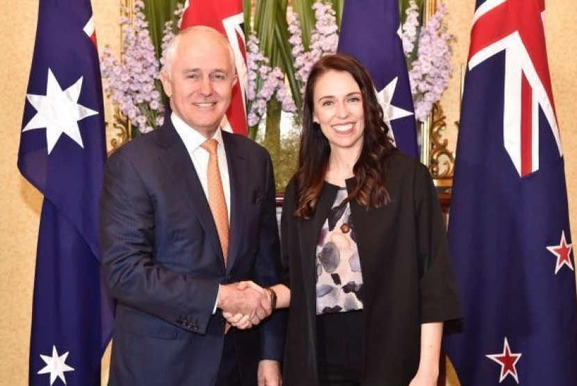 Perdana Menteri Australia Malcolm Turnbull dan Perdana Menteri Selandia Baru Jacinda Ardern.