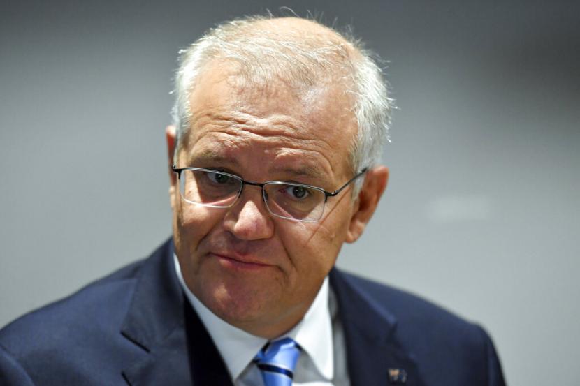 Perdana Menteri Australia Scott Morrison berkampanye di Sydney, Kamis, 5 Mei 2022. Selama memimpin Australia, Morrison dikritik atas penanganan kebakaran hutan dan kelangkaan vaksin Covid-19.